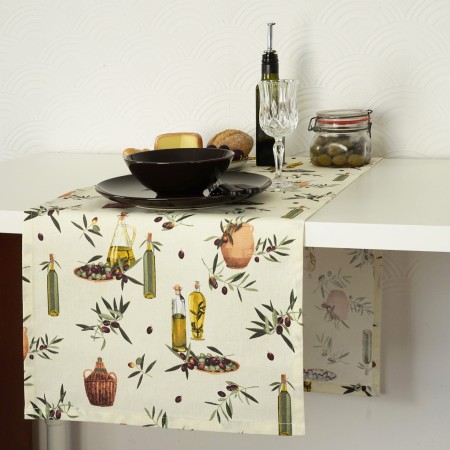 Bieżnik śródziemnomorski OLIWA 220cm bawełniany na stół ecru beżowy