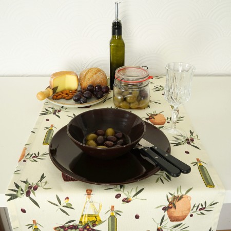 Bieżnik śródziemnomorski OLIWA 220cm bawełniany na stół ecru beżowy