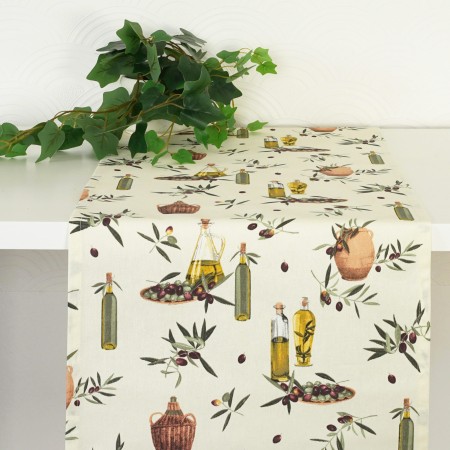 Bieżnik śródziemnomorski OLIWA 220cm bawełniany na stół ecru beżowy