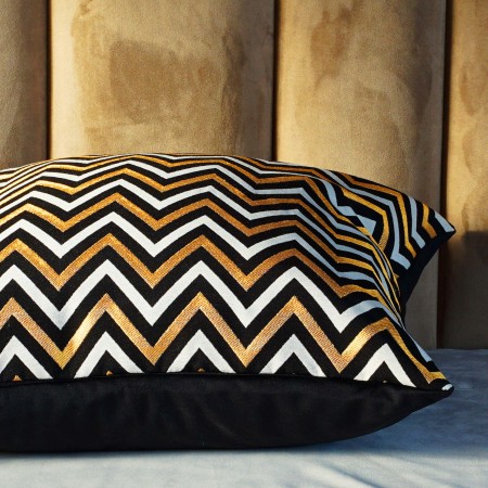 Poduszka 30x60cm Czarna Złota Biała Zig-Zac Gobelinowa Poduszka PolDesign