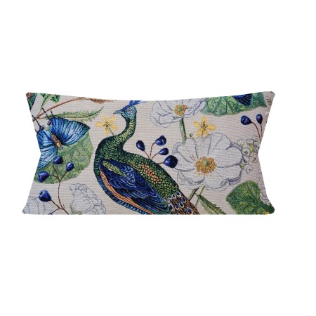 Poduszka prostokątna 30x60cm ozdobna Pawie i Kwiaty Jasna Gobelin PoduszkaPolDesign