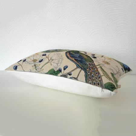 Poduszka prostokątna 30x60cm ozdobna Pawie i Kwiaty Jasna Gobelin PoduszkaPolDesign