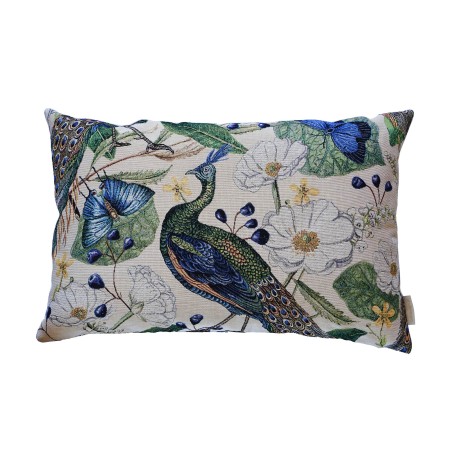Poduszka prostokątna 30x60cm ozdobna Pawie i Kwiaty Jasna Gobelin PoduszkaPolDesign