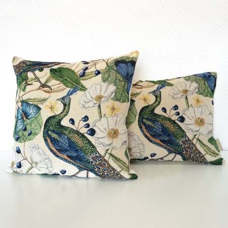 Poduszka prostokątna 30x60cm ozdobna Pawie i Kwiaty Jasna Gobelin PoduszkaPolDesign