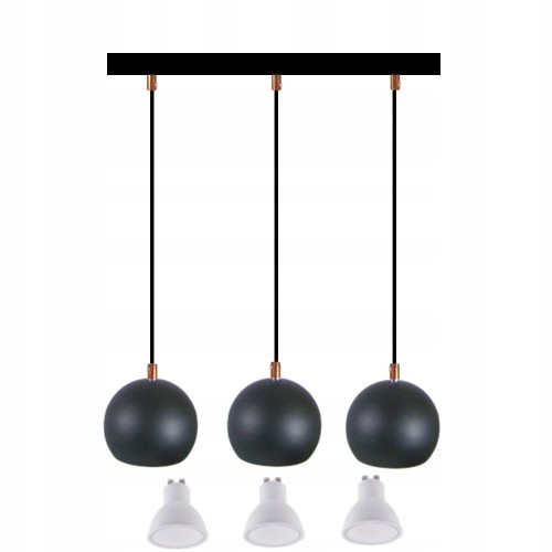 Przejdź do produktu Lampa wisząca kula 3X12cm czarna + miedź + 3GU10