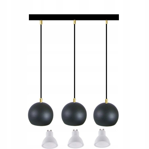 Przejdź do produktu Lampa wisząca kula 3x12cm czarna + mosiądz + 3GU10