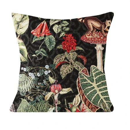 Poduszka gobelinowa 60x60cm Czarna Lemur Zebra Liście Grzyby PolDesign