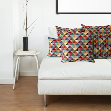 Poszewka Gobelinowa 55x55 cm TAPESTRY kolorowa geometryczna