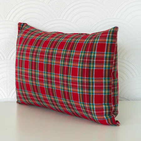 Red tartan pillow with gold thread rectangular 30x50 side.jpg