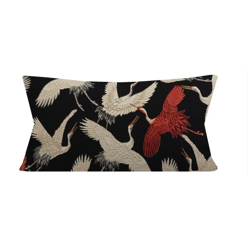 Przejdź do produktu Poszewka 30x60 cm PTAKI gobelinowa ŻURAWIE  czarna Japandi na poduszkę PolDesign
