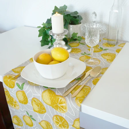 Bieżnik 300cm Lniany CYTRYNA Skandynawski Lniany Żółty Poldesign