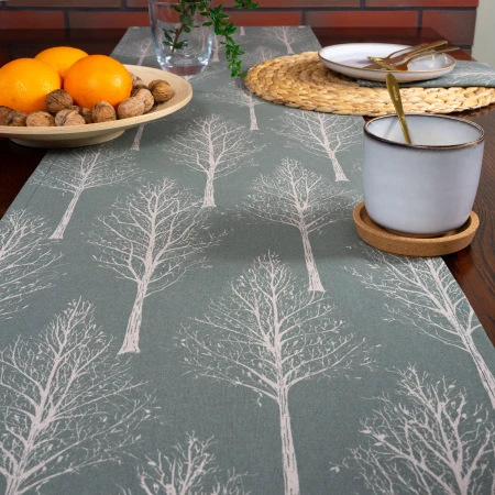 Bieżnik na stół 200cm DRZEWA zielony skandynawski bawełniany PolDesign