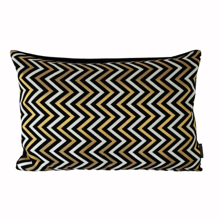 Poduszka 30x60cm Czarna Złota Biała Zig-Zac Gobelinowa Poduszka PolDesign