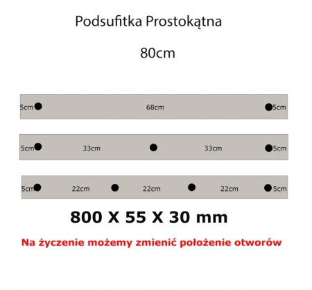 Podsufitka czarna prostokątna maskownica sufitowa 80cm 5 otworów +01S