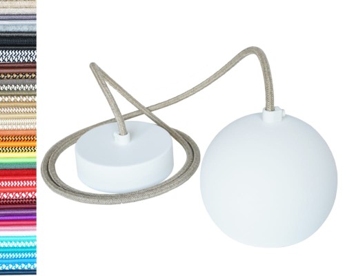 Przejdź do produktu Lampa wisząca kula 12cm 0202 biała z lnem