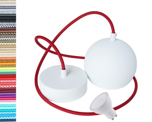 Przejdź do produktu Lampa wisząca kula 12cm biała czerwona 0202A+GU10